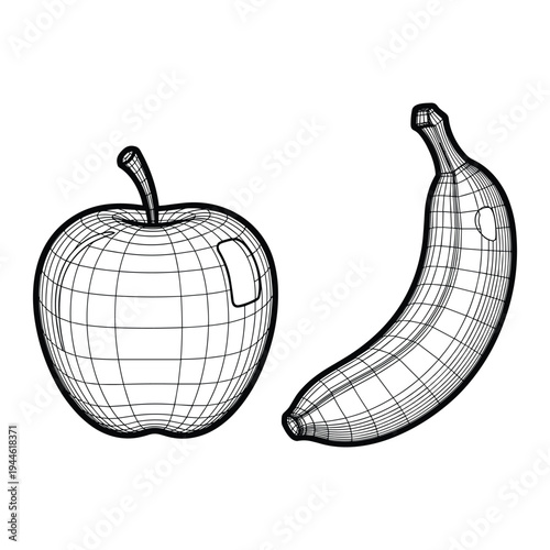 Apple Banana Wireframe Comparison Graphic Design