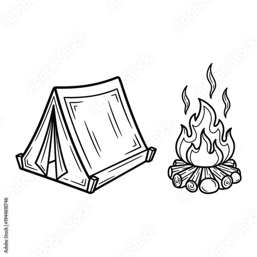 Tent Campfire Outdoor Recreation Scene Commercial Use