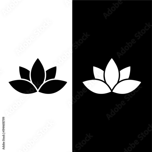 Lotus Flower Icon in Black and White Dual Versions

