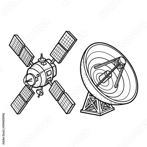 Satellite Dish Space Communication Technology Illustration