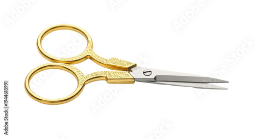 Gold embroidery scissors isolated PNG on transparent background, vintage style sewing tool for needlework and crafting projects