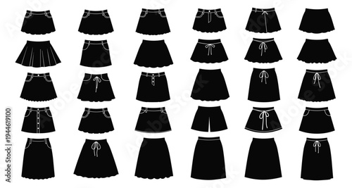 Women skirt silhouette vector fashion clothing design collection setWomen skirt silhouette vector fashion clothing design collection set