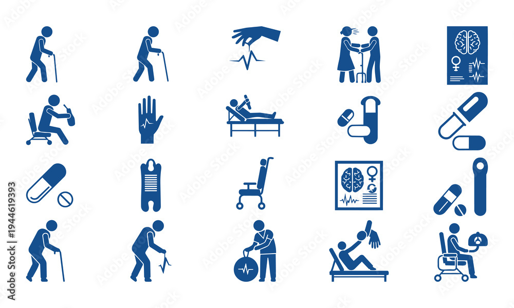 Fototapeta premium Collection of blue medical and healthcare related icons
