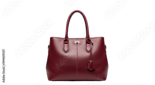 Elegant burgundy leather tote bag isolated PNG, stylish women s handbag for fashion accessory and everyday use on transparent background