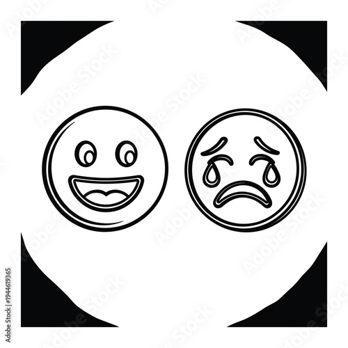 Emoticon Faces Contrast Emotion Set Commercial