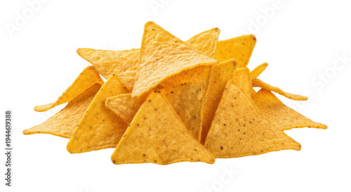 Obraz na plátně Pile of golden yellow tortilla chips isolated PNG, crunchy snack food made from