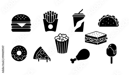 Stylized Fast Food Snacks Vector Icon Pack for Restaurant Design