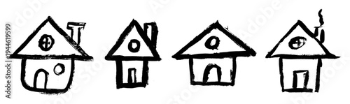 House Drawing Grunge Brush Stroke Drawing Vector Set
