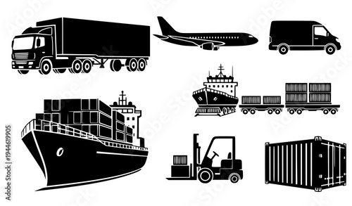 Stylized Global Transportation and Logistics Vehicle Vector Icon Pack