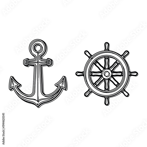 Anchor Ship Wheel Nautical Icon Commercial