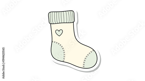 Adorable baby sock sticker with a heart detail and soft pastel colors for nursery, baby shower, and infant clothing product themes.