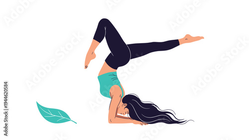 Graceful woman practicing an advanced yoga headstand pose to demonstrate strength, balance, and physical wellness in a minimalist style.