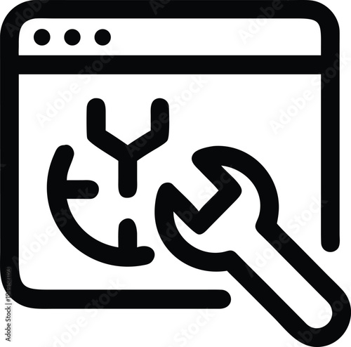 Wrench and Y-shape on computer screen settings configuration