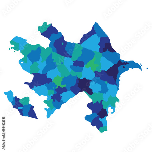 Azerbaijan Map Divided Into Regions With Various Blue And Green Colors