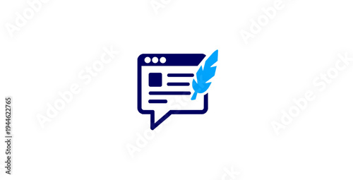 Online blogging interface flat icons set. content writing, web editor, chat bubble, feather pen, article publishing, digital media, seo content, website blog