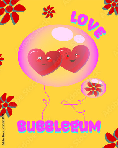 Cute Heart Balloon Love Illustration Bubblegum