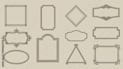 Elegant collection of vintage decorative frames and labels in various shapes for formal certificates and designs.