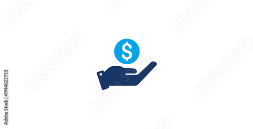 Banking service assistance flat icon design. support hand, money symbol, financial help, payment service, investment funding, savings growth, banking care, wealth aid