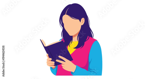 Woman reading book, knowledge, education, learning, illustration