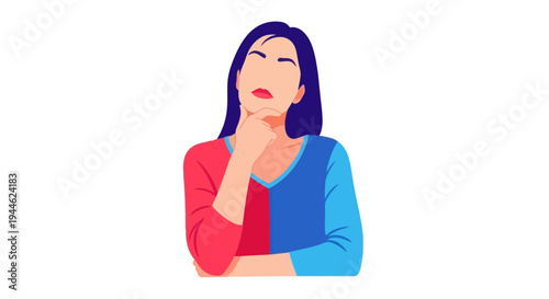 Woman thinking, contemplating, making a decision, strategy, doubt, intellectual
