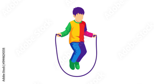 Child Jumping Rope, Active Kid Exercising, Childhood Fun, Isolated on White Background