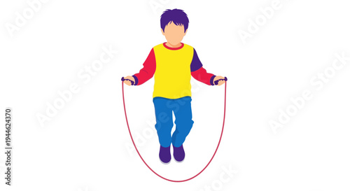 Child Jumping Rope: Active Kid Exercising Outdoors