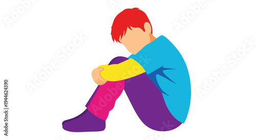Sad Child Sitting Alone, Feeling Lonely and Depressed, Isolation Concept