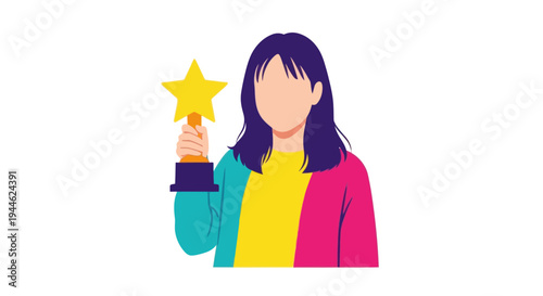 Woman Holding Golden Star Trophy Award