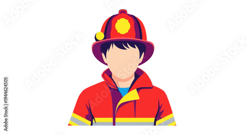Firefighter illustration in uniform, safety helmet, ready for action
