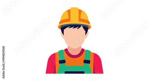 Construction Worker Icon: Man in Hard Hat and Overalls, Flat Design