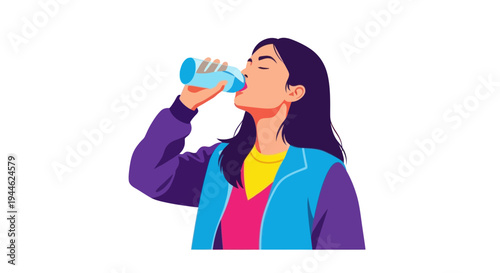 Woman drinking water from a bottle, healthy lifestyle, refreshment, hydration