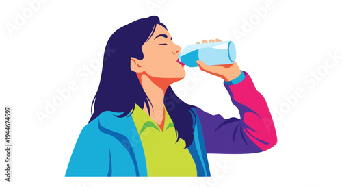 Woman Drinking Water From Glass Bottle Refreshment Healthy Lifestyle Hydration