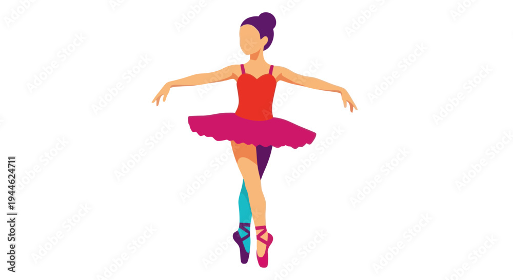 Obraz premium Ballet dancer in tutu performing pose on white background, flat design