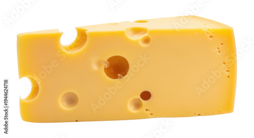 Foto Swiss cheese block isolated PNG, yellow dairy product with holes on transparent