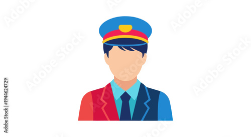 Uniformed Official Icon: Security Guard, Police, Pilot, or Officer Flat Illustration
