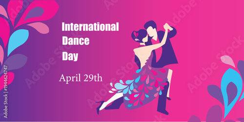 International Dance Day April 29 Dancing Couple Celebration Banner Vector Illustration EPS10