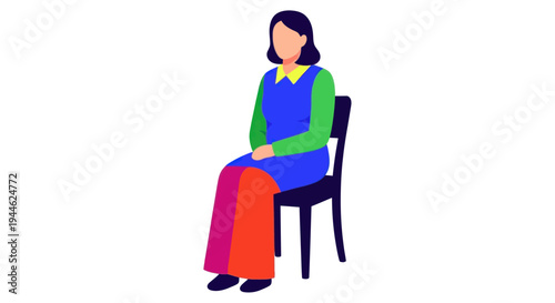 Woman Sitting Chair Isolated White Background Flat Design