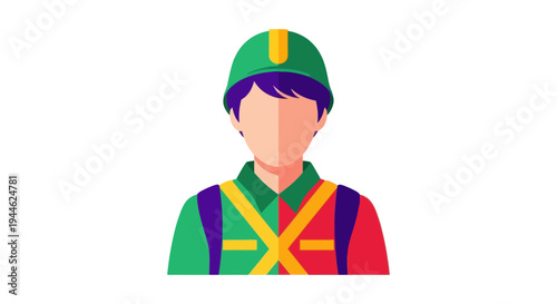 Construction worker icon, safety helmet and harness, professional illustration