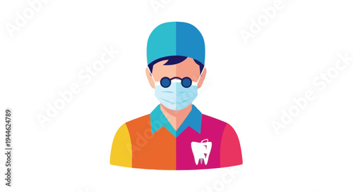 Dentist Wearing Mask and Cap, Cartoon Style, Professional Healthcare Worker
