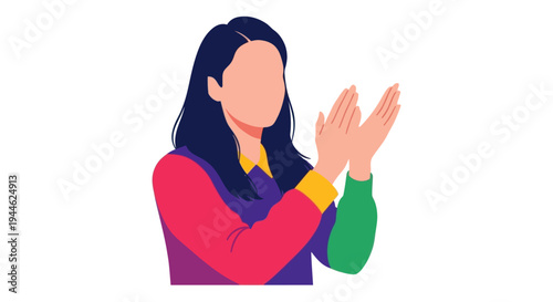 Woman Clapping Hands Isolated on White Background, Applause Gesture