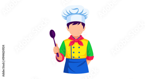 Cartoon Chef Holding Spoon, Professional Cook in Uniform, Culinary Artist Illustration
