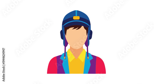 Young Person Wearing Aviator Hat and Colorful Jacket, Flat Design Icon