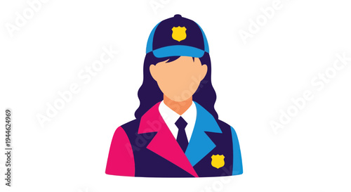 Female Security Guard Icon with Badge and Cap, Flat Design