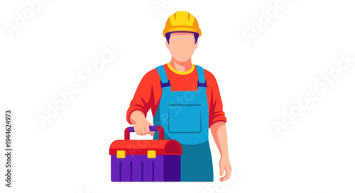 Construction Worker Holding Toolbox, Ready for Work