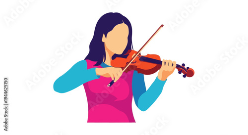 Young Woman Playing Violin - Flat Design Illustration