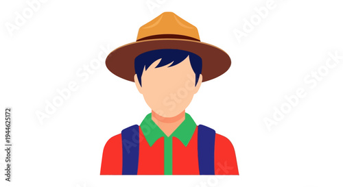 Park Ranger Icon: Male Hiker with Backpack and Hat, Outdoor Adventure Symbol