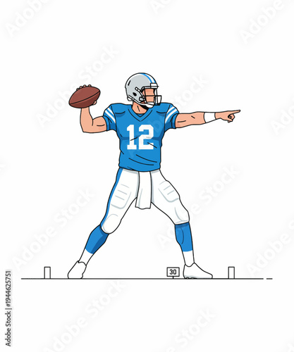 American football quarterback throwing ball flat design vector illustration