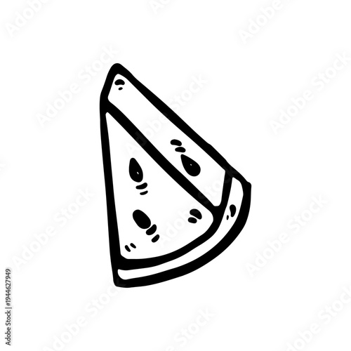 Hand-drawn doodle of a watermelon. Perfect for summer designs, social media, posters, or cards. Cute and playful fruit illustration ideal for fun and fresh projects.