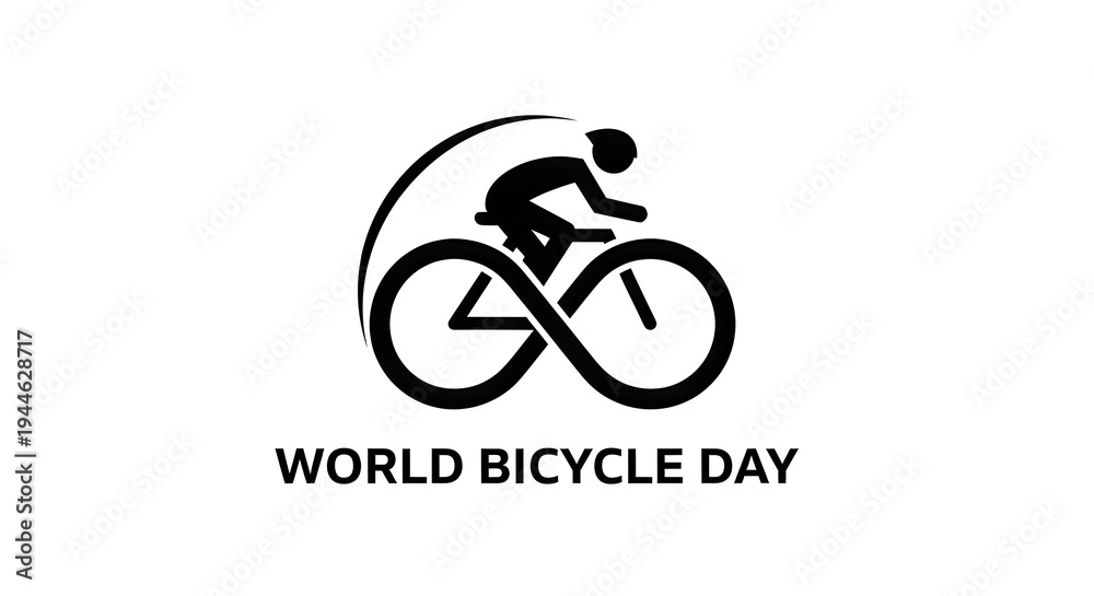 Fototapeta premium World bicycle day logo featuring a cyclist in motion