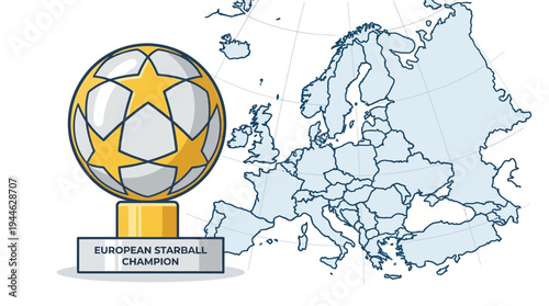 Illustration of a European Starball Champion trophy with a map of Europe in the background.